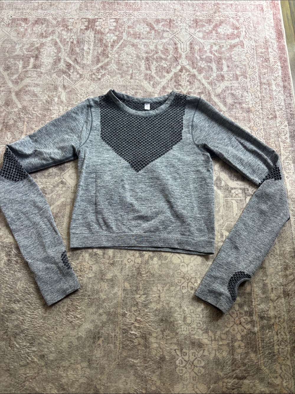 Target Grey Cropped Long-Sleeve Top with Textured Panels